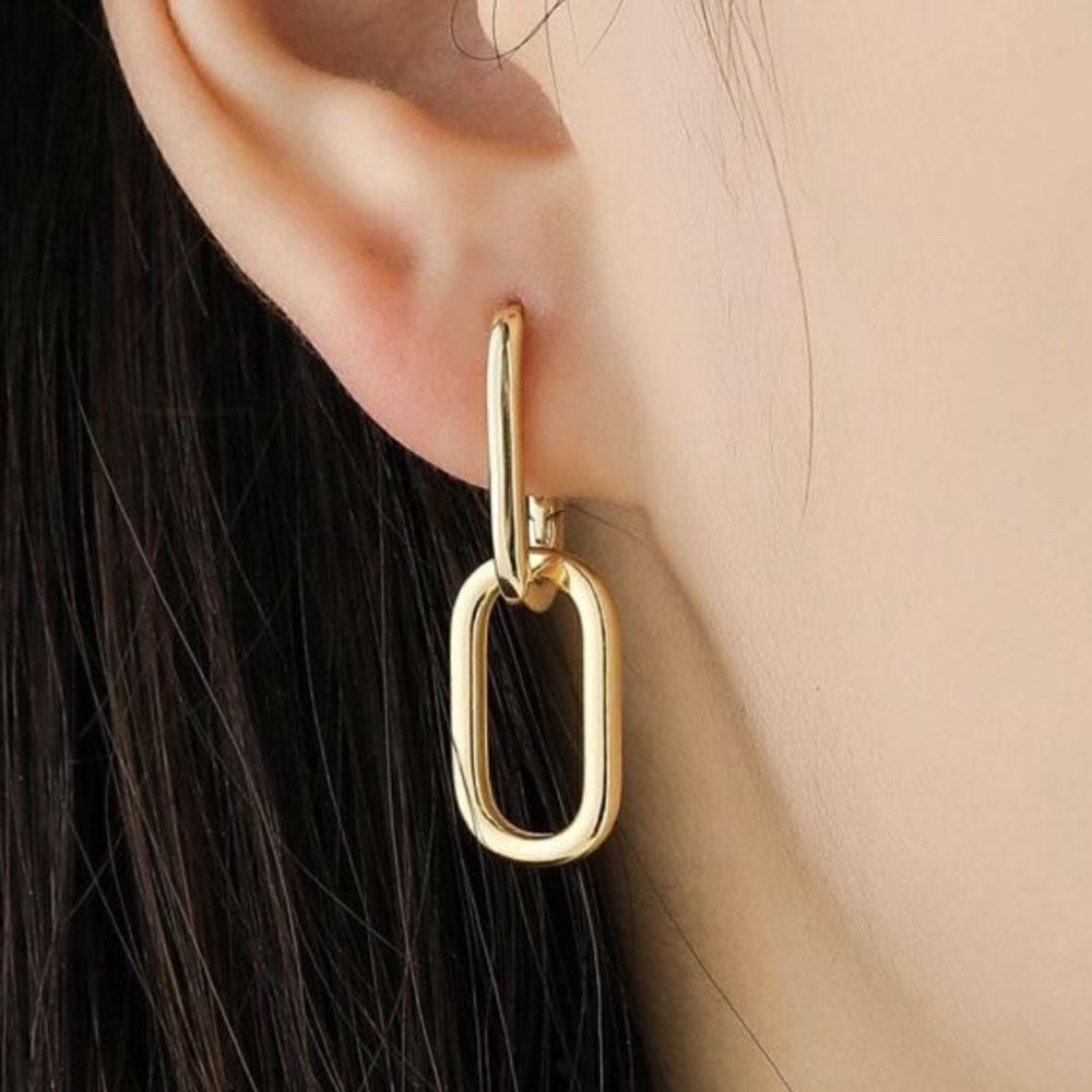 ⭐️NEW⭐️925 Sterling Silver Gold Plated Double Chain Link Earrings Minimalist - Picture 3 of 4